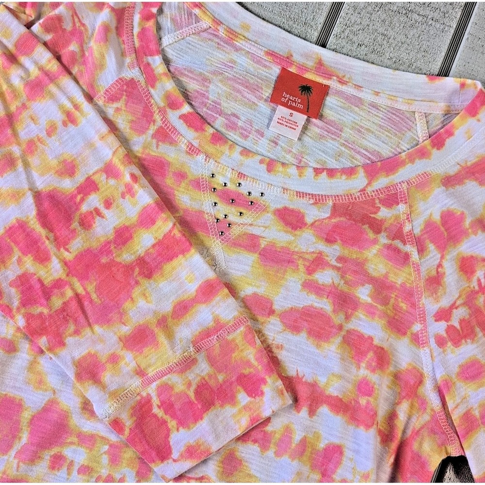 Hearts of Palm Shirt Womens Small Corral White Tie Dye L/S Cotton Polyester New